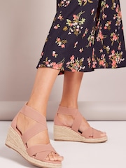 Friends Like These Nude Open Toe Elastic Espadrille Mid Height Wedge - Image 1 of 4