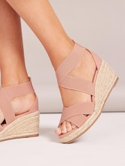 Friends Like These Nude Open Toe Elastic Espadrille Mid Height Wedge - Image 2 of 4