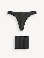 Victoria's Secret Black Thong Logo 4 Pack Knickers - Image 1 of 4