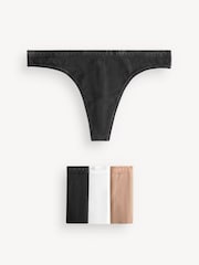 Victoria's Secret Black/White/Nude Thong Logo 4 Pack Knickers - Image 1 of 5