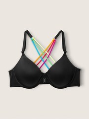 Victoria's Secret PINK Black Rainbow Trim Push Up Front Fastening T-Shirt Bra - Image 3 of 4