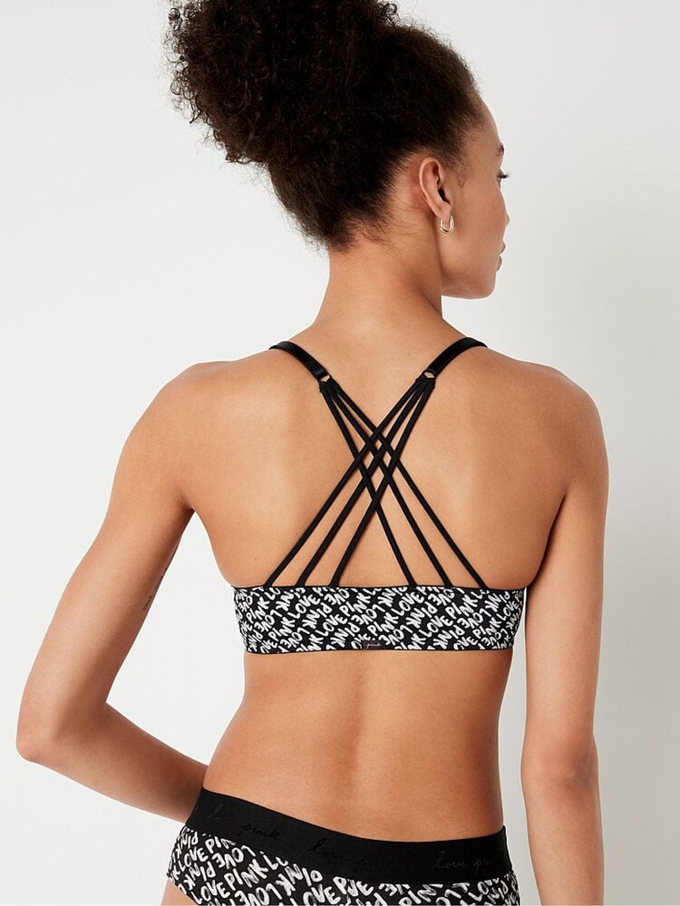 Victoria's Secret PINK Black Logo Print Push Up Front Fastening T-Shirt Bra - Image 2 of 4