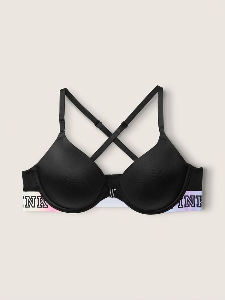Victoria's Secret PINK Black Logo Push Up Front Fastening T-Shirt Bra - Image 4 of 4