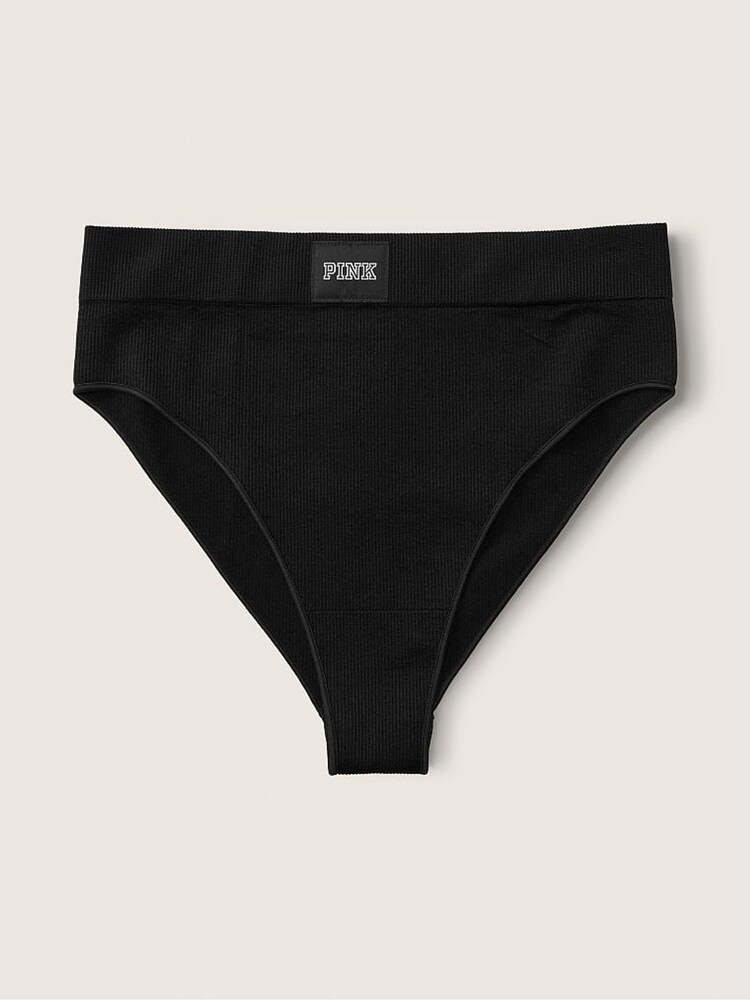 Victoria's Secret PINK Pure Black Seamless High Waist Rib Bikini Knickers - Image 1 of 2 Victoria's Secret PINK Pure Black Seamless High Waist Rib Bikini Knickers - Image 1 of 2