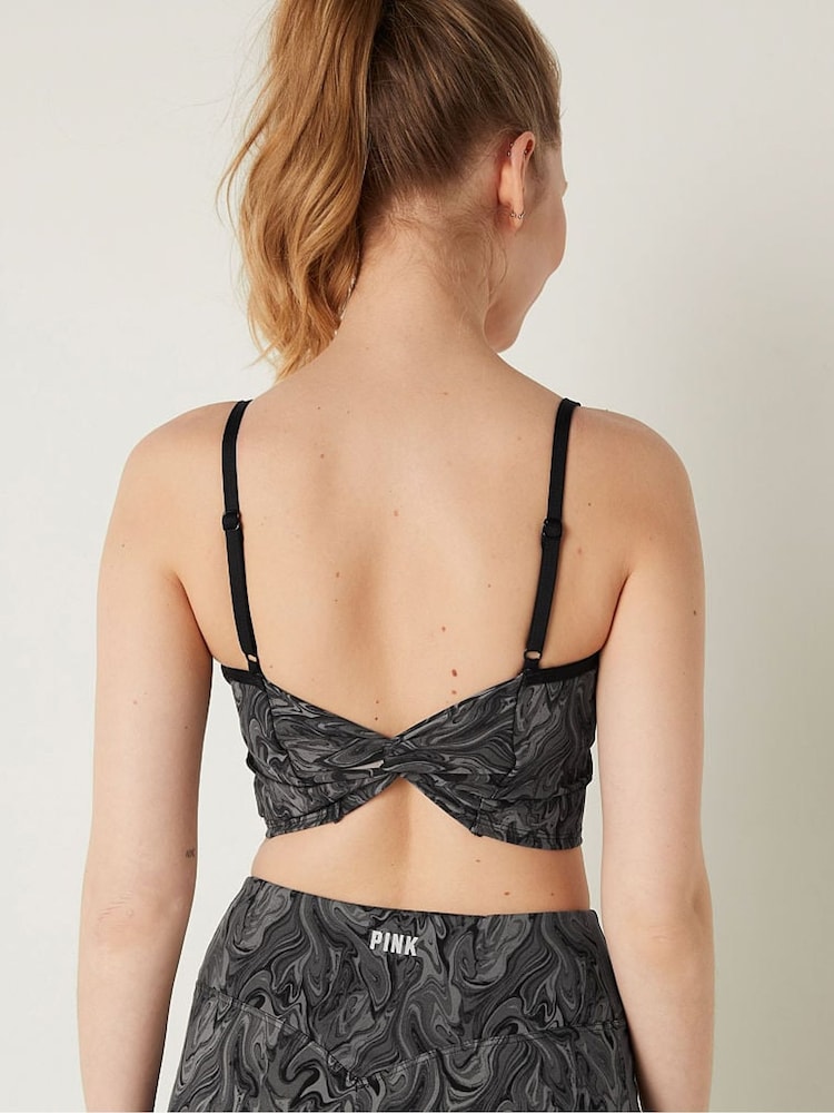 Victoria's Secret PINK Black Charcoal Marble Ultimate Lightly Lined Twist Back Sports Bra - Image 2 of 5 Victoria's Secret PINK Black Charcoal Marble Ultimate Lightly Lined Twist Back Sports Bra - Image 2 of 5