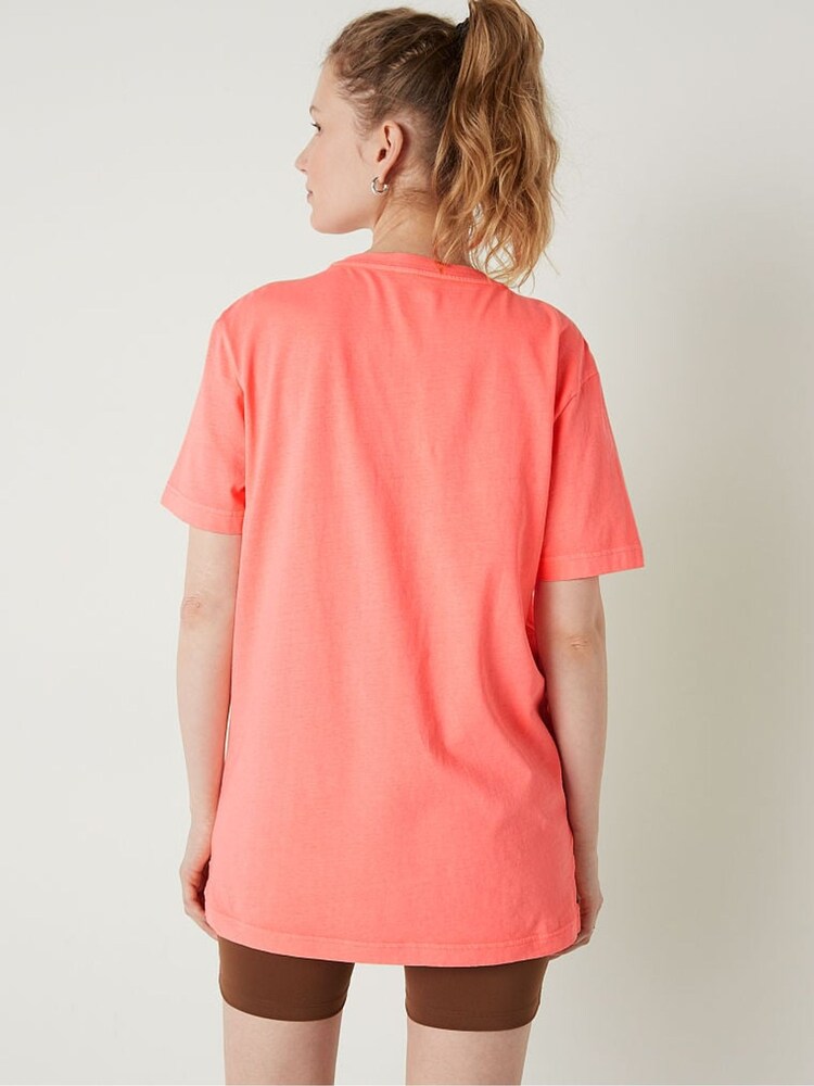 Victoria's Secret PINK Coral Flash Orange Cotton ShortSleeve Henley Campus TShirt - Image 2 of 4