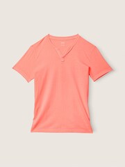 Victoria's Secret PINK Coral Flash Orange Cotton ShortSleeve Henley Campus TShirt - Image 4 of 4