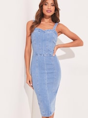 Blau - Lipsy Ärmelloses Midi-Jeanskleid im Corsagen-Stil - Bild 1 von 4