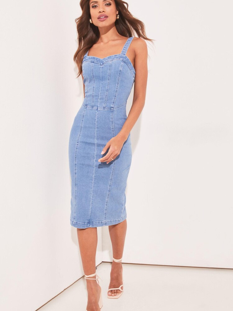 Bleu - Robe corset mi-longue Lipsy Jean Sans manche - Image 3 of 4