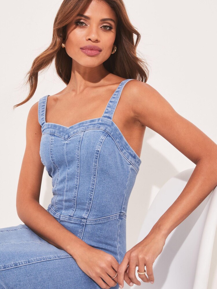 Blau - Lipsy Ärmelloses Midi-Jeanskleid im Corsagen-Stil - Bild 4 von 4