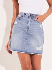 Lipsy Blue Distressed Distressed Denim Summer Mini Skirt - Image 1 of 4