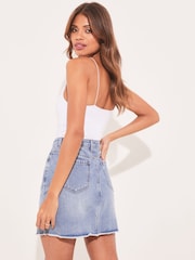 Lipsy Blue Distressed Distressed Denim Summer Mini Skirt - Image 2 of 4