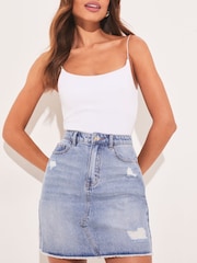 Lipsy Blue Distressed Distressed Denim Summer Mini Skirt - Image 4 of 4