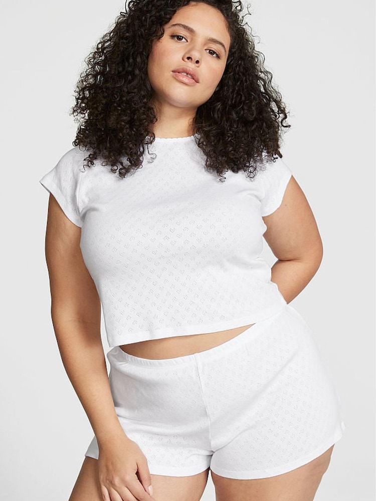 Victoria's Secret PINK Optic White Heart Pointelle Short Pyjama Set - Image 1 of 3