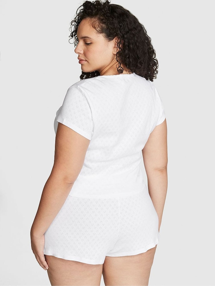 Victoria's Secret PINK Optic White Heart Pointelle Short Pyjama Set - Image 2 of 3 Victoria's Secret PINK Optic White Heart Pointelle Short Pyjama Set - Image 2 of 3