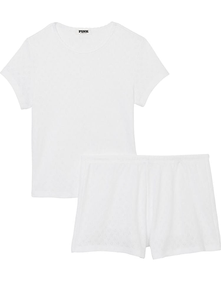Victoria's Secret PINK Optic White Heart Pointelle Short Pyjama Set - Image 3 of 3