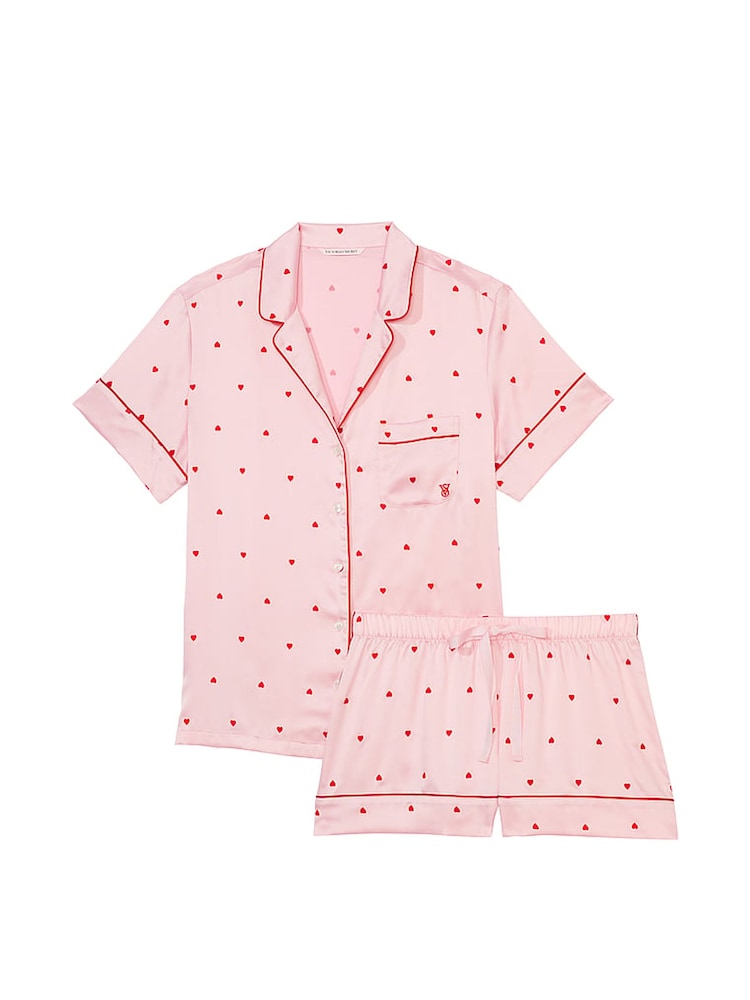 Victoria's Secret Pink Heart Satin Short Pyjamas - Image 3 of 3