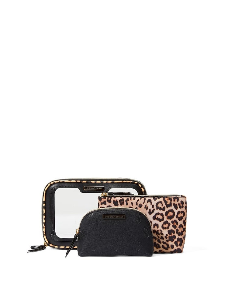 Victoria's Secret Luxe Leopard Brown Travel Trio Makeup Bag - Image 1 of 3