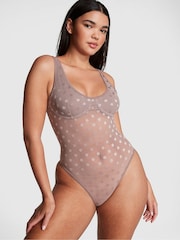 Victoria's Secret PINK Iced Coffee Brown Dot Mesh Bodysuit - Image 1 of 4