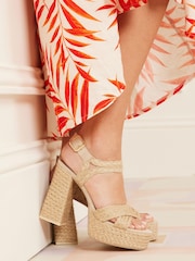 Love & Roses Cream Raffia Cross Over High Heel Platform Espadrille Sandals - Image 2 of 4
