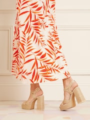 Love & Roses Cream Raffia Cross Over High Heel Platform Espadrille Sandals - Image 4 of 4