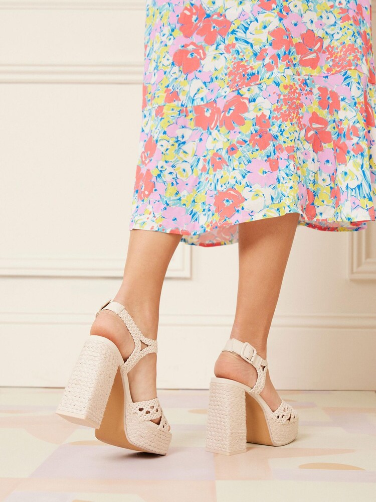 Love & Roses White Crochet Cross Over High Heel Platform Espadrille Sandals - Image 4 of 4