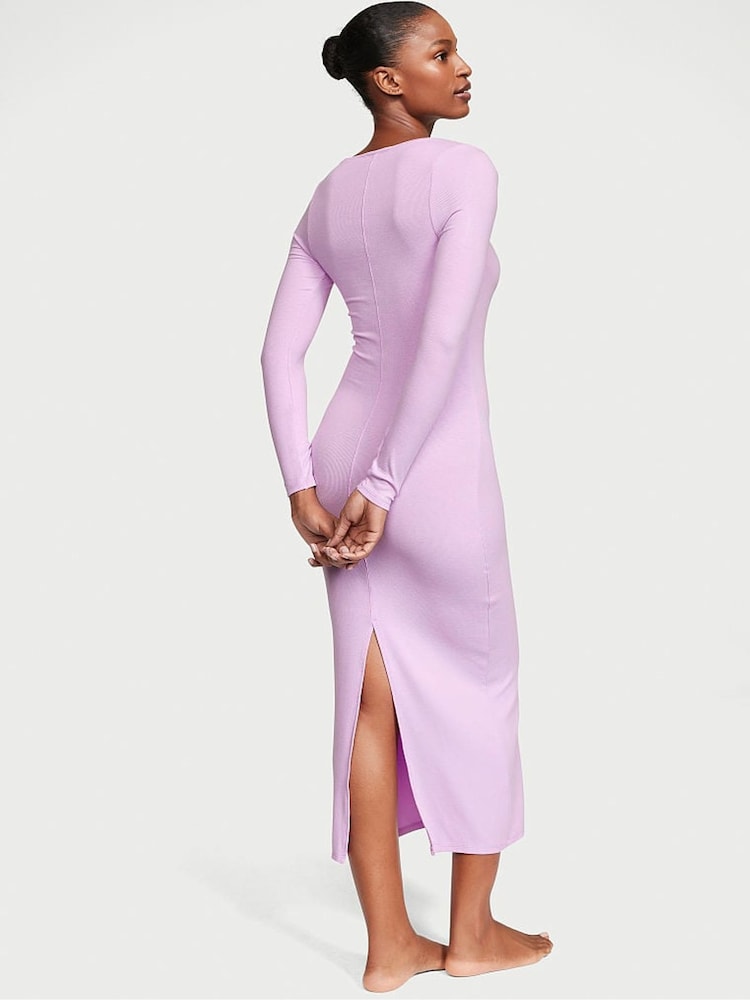 Victoria's Secret Violet Sugar Purple Ribbed Modal Long Slip Dress - Image 2 of 3 Victoria's Secret Violet Sugar Purple Ribbed Modal Long Slip Dress - Image 2 of 3