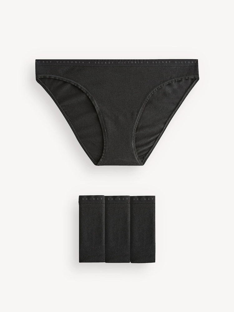 Victoria's Secret Black Bikini Logo 4 Pack Knickers - Image 1 of 5