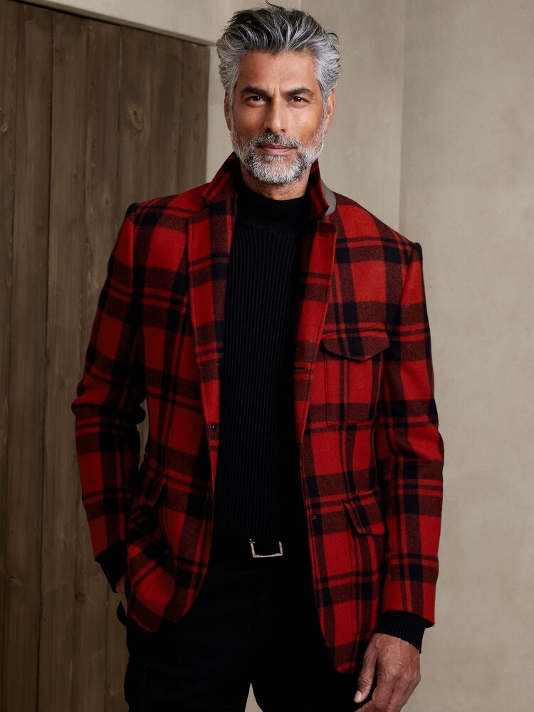 Banana Republic Red Val Plaid Suit Jacket - Image 1 of 5