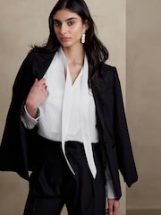 Banana Republic White Alchemy Silk Tuxedo Longline Tunic Shirt - Image 1 of 4
