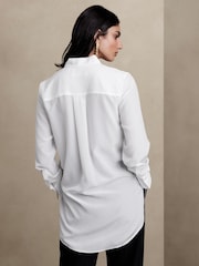 Banana Republic White Alchemy Silk Tuxedo Longline Tunic Shirt - Image 2 of 4
