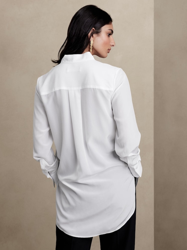 Banana Republic White Alchemy Silk Tuxedo Longline Tunic Shirt - Image 2 of 4
