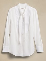 Banana Republic White Alchemy Silk Tuxedo Longline Tunic Shirt - Image 4 of 4