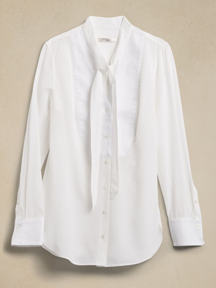Banana Republic White Alchemy Silk Tuxedo Longline Tunic Shirt - Image 4 of 4