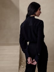 Banana Republic Black Alchemy Silk Tuxedo Longline Tunic Shirt - Image 2 of 3