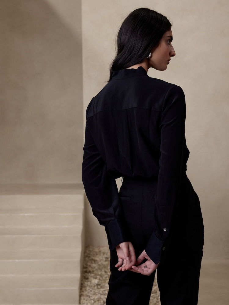 Banana Republic Black Alchemy Silk Tuxedo Longline Tunic Shirt - Image 2 of 3