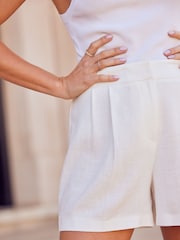 Friends Like These Ivory Summer High Waisted Shorts with Linen - Image 4 of 4