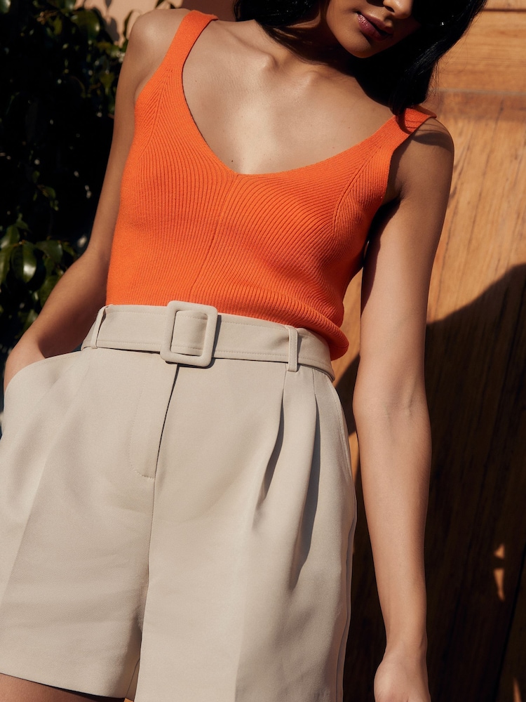 Friends Like These Stone Summer Belted Tailored Shorts - Image 4 of 4 Friends Like These Stone Summer Belted Tailored Shorts - Image 4 of 4