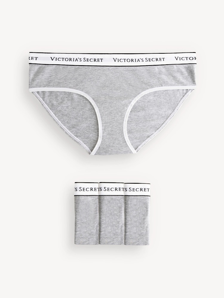 Victoria's Secret Grey Heather Hipster Logo 4 Pack Knickers - Image 1 of 5