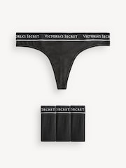 Victoria's Secret Black Thong Logo 4 Pack Knickers - Image 1 of 5