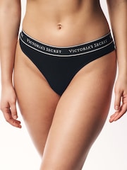 Victoria's Secret Black Thong Logo 4 Pack Knickers - Image 2 of 5
