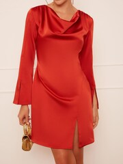 Chi Chi London Orange Long Sleeve Drape Satin Mini Dress - Image 5 of 5
