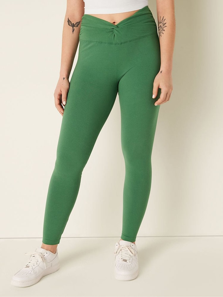 Victoria's Secret PINK Forest Pine Green Cotton Twist Waist Full Length Leggings - Image 1 of 4 Victoria's Secret PINK Forest Pine Green Cotton Twist Waist Full Length Leggings - Image 1 of 4