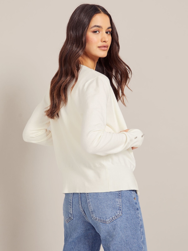 Friends Like These Cream Crew Neck Cardigan - Image 1 of 4