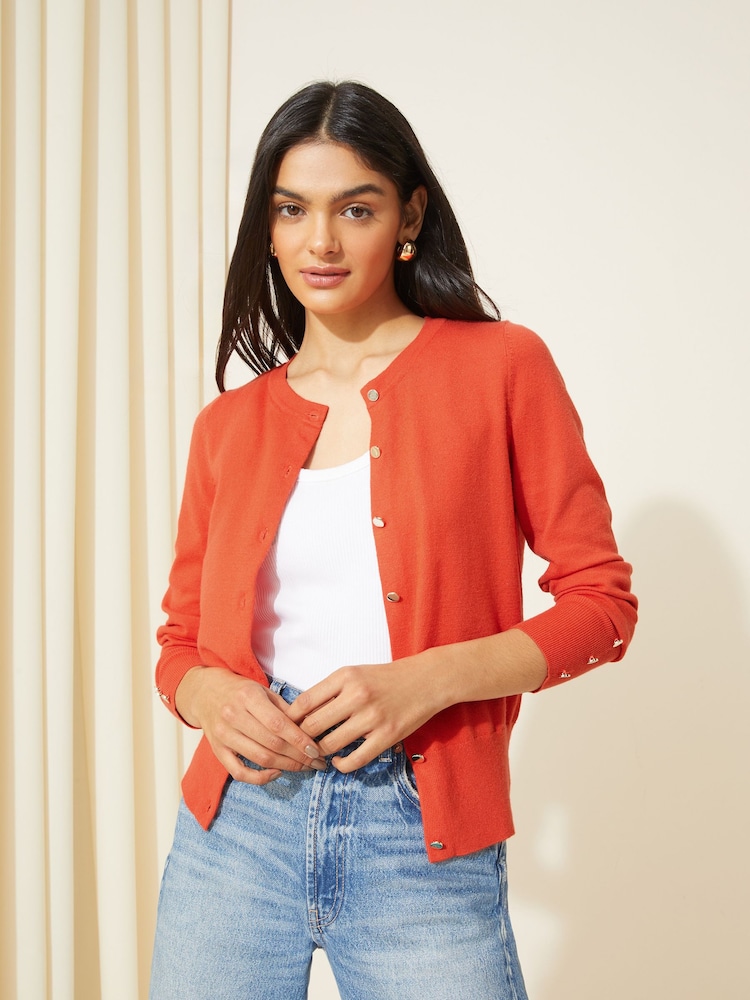Friends Like These Red Crew Neck Cardigan - Image 1 of 4 Friends Like These Red Crew Neck Cardigan - Image 1 of 4