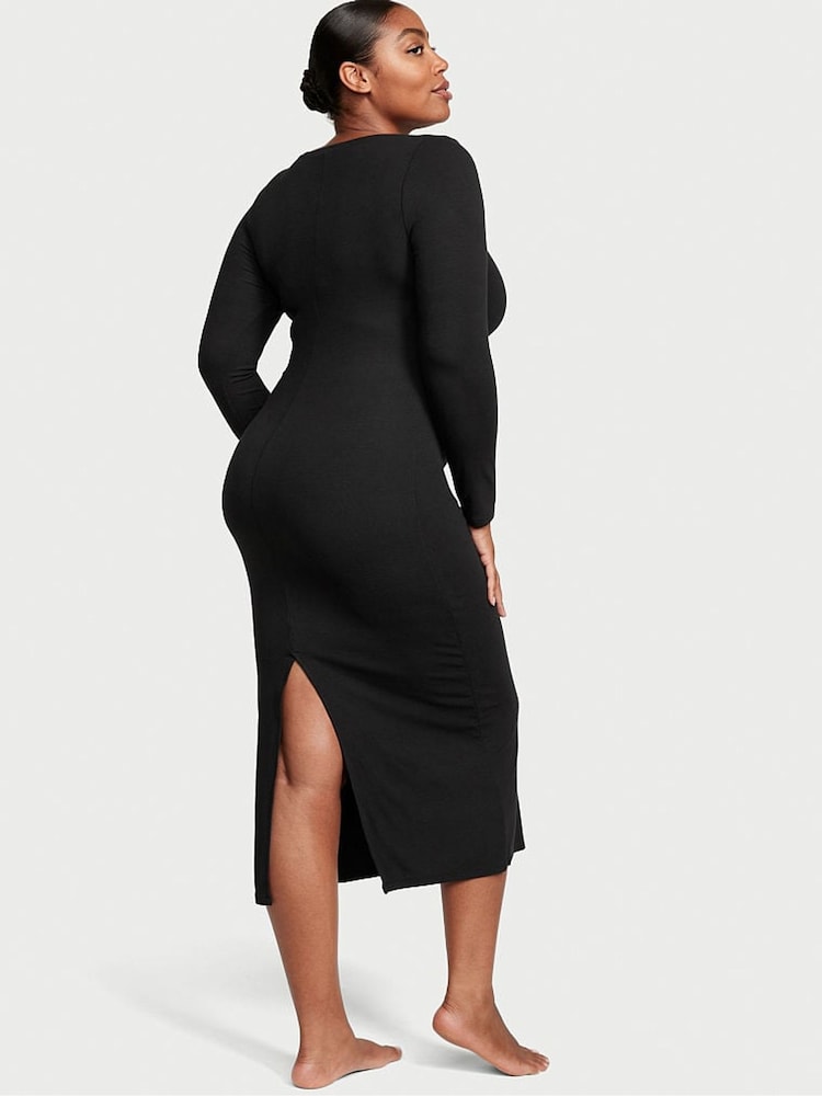 Victoria's Secret Black Ribbed Modal Long Slip Dress - Image 2 of 3