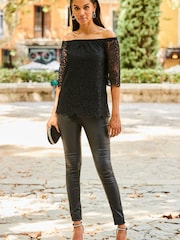 Sosandar Black Lace Bardot Top - Image 2 of 5