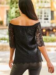 Sosandar Black Lace Bardot Top - Image 3 of 5