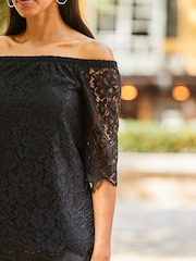 Sosandar Black Lace Bardot Top - Image 5 of 5