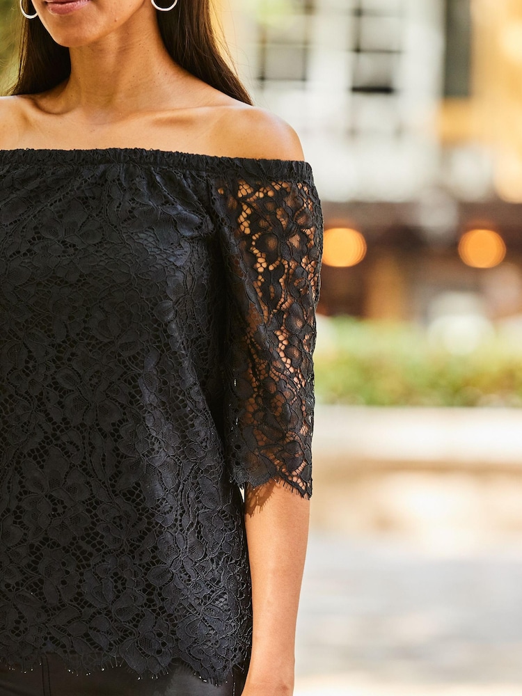 Sosandar Black Lace Bardot Top - Image 5 of 5